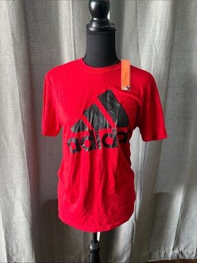 adidas Red Short Sleeve Tee with Large Black Logo Print